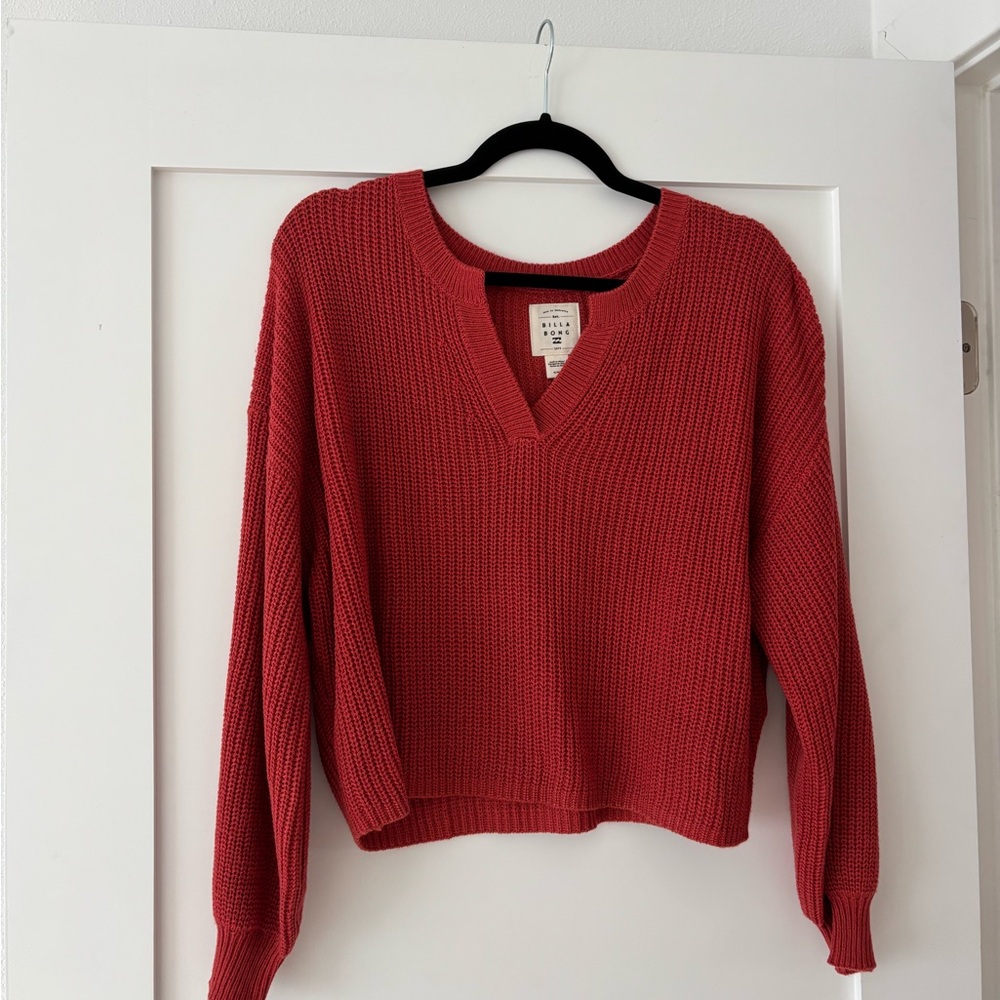 Billabong Women's V-Neck Sweater in Red